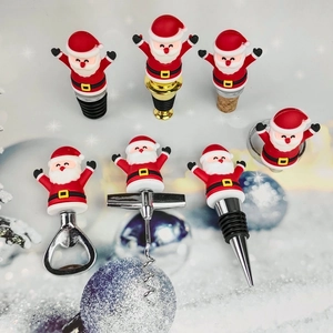 Detailed set of Santa Claus wine stoppers and openers with festive silicone designs