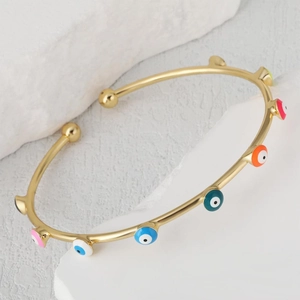 Evil Eye Bangle Bracelet Copper Gold Plated Enamel Colorful Adjustable Open Cuff Fashion Jewelry For Women