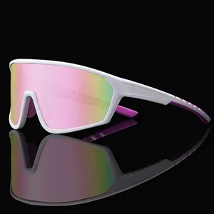 White frame sports sunglasses with pink mirrored lenses and non-slip purple temple tips