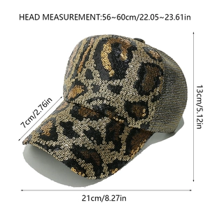 Detailed view of leopard print sequin baseball cap with breathable black mesh side