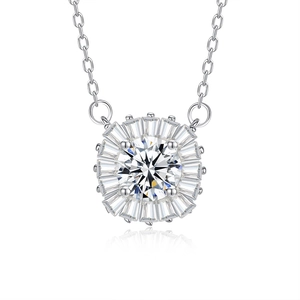 Collier pendentif tournesol en moissanite argent S925 avec halo radiant de diamants trapèze