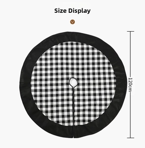 Detailed size display of a 120cm black and white buffalo plaid Christmas tree skirt