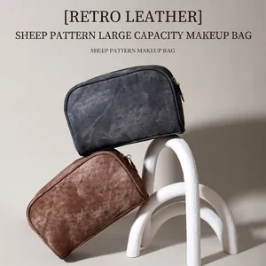 Retro PU Leren Make Up Tas Denim Textuur Grote Capaciteit Reistoilettas Ster Metalen Rits Draagbare Cosmetische Organizer