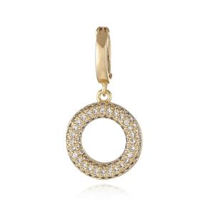 18k gold plated earring with micro-pave zircon crystals on a circular pendant design