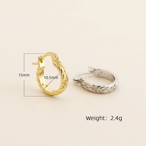 Wheat-inspired braided S925 silver hoop earrings with zircon, size 15mm in gold and silver