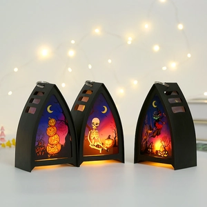 Tre lanterne LED di Halloween con zucca, teschio e strega per decorazioni festive