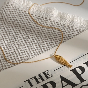 18k gold plated stainless steel koi fish pendant necklace with delicate scale details