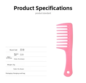 Pink wide-tooth hair comb detail showing 16x4.5cm dimensions and lightweight 22g design