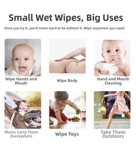 Six versatile usage scenarios for gentle baby wipes including hand, mouth, and toy cleaning