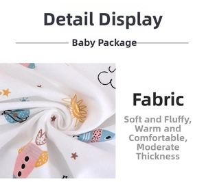 Close-up of soft cotton baby swaddle with colorful cartoon patterns and fluffy texture