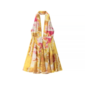 Abito halter tie-dye da donna con scollo a V e orlo a pieghe nei toni giallo e arancio