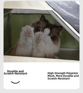 Detail of durable scratch-resistant polyester mesh window on the pet cat delivery room