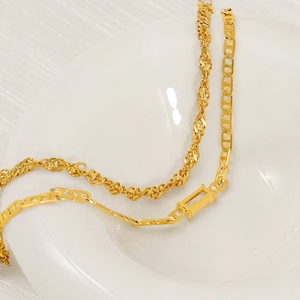 18K gold plated double layer necklace with pig nose links and zircon pendant