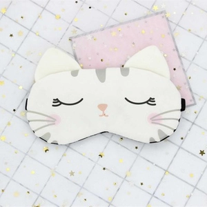 Cute white cartoon cat sleeping eye mask with soft plush fabric and 3D ears