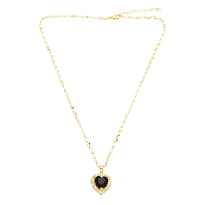 Detail eines goldenen Herzanhängers mit Onyx-Zentrum und glitzerndem Zirkonia-Rand