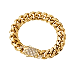 Gold-plated stainless steel Cuban link necklace with crystal encrusted lobster clasp