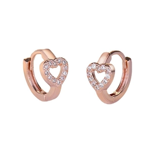 Elegant rose gold heart hoop earrings with sparkling micro-pave zirconia stones