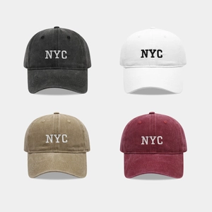 NYC Letter Embroidery Washed Cotton Baseball Cap Retro Soft Top Adjustable Unisex Outdoor Sunshade Hat