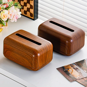 Minimalist walnut wood grain tissue box for living room desktop organization and storage