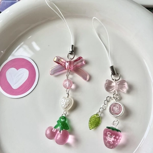 Pink cherry and strawberry acrylic phone charms with sweet bows and heart beads