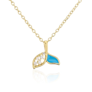 18K gold-plated fishtail pendant necklace with blue enamel and sparkling zircon accents