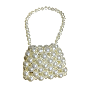 Handmade pearl beaded mini crossbody bag for women in vintage cream white luxury style