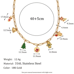 Collier trombone en acier inoxydable plaqué or 18K avec breloques de Noël et mesures