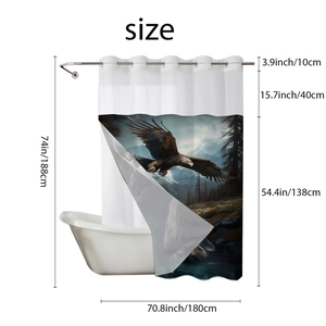 Waterproof polyester shower curtain size guide featuring eagle pattern print