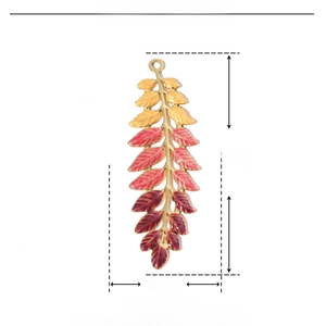 Detail of gradient enamel leaf pendant with stainless steel size and weight specs