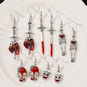 Gothic Halloween Earrings Skull Heart Sword Skeleton Alloy Jewelry With Stainless Steel Earring Post Punk Horror