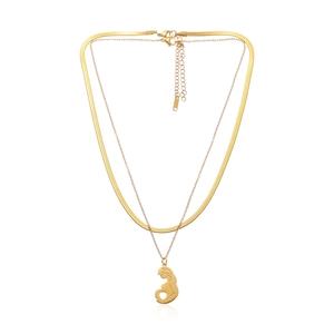 Double-layered golden stainless steel necklace with silhouette pregnancy pendant for mothers