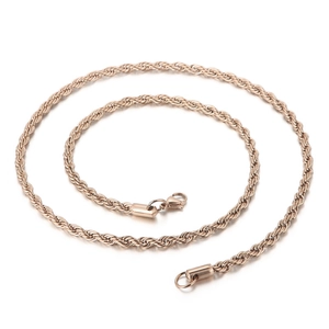 Polished gold stainless steel rope chain necklace with a classic twisted texture