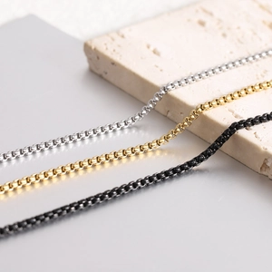Minimalist 18K gold stainless steel box chain necklace in silver, gold, and black finishes