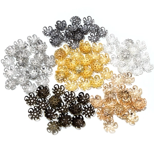 Bulk 8/9mm hollow iron flower bead caps in various metallic finishes for jewelry making