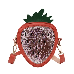Cute strawberry-shaped crossbody jelly bag with glitter sequins and red PU leather