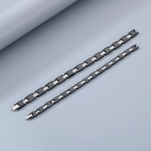 Minimalist tungsten steel and black ceramic link bracelets in various widths for couples