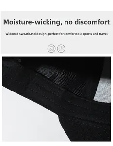 Detail view of the widened sweatband inside the black baseball cap for moisture-wicking