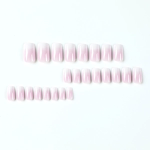 24-piece short square fake nails featuring gentle pink to white ombre gradient finish