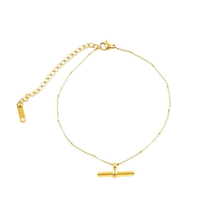 Cavigliera minimalista in acciaio al titanio placcato oro 18K con ciondolo a forma di T