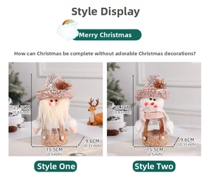 Detail view of snowman and Santa candy jars with transparent bodies and dimensions