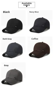 Detailansicht von Herren Baseballkappen in Schwarz, Marineblau, Dunkelgrau und Kaffeebraun
