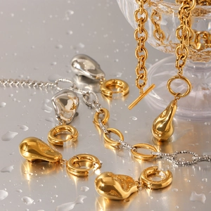 Parure De Bijoux En Acier Inoxydable Pendentif Goutte D'eau Fondue Irrégulière Collier Bracelet Boucles D'oreilles Bague