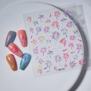 Vibrant fireworks cat eye nail stickers set with colorful embossed 3D adhesive designs