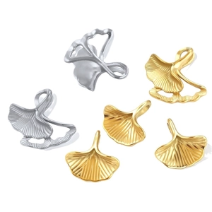 Polished stainless steel ginkgo leaf pendants in gold and silver for DIY jewelry
