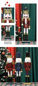 Detail of 50cm red and white wooden nutcracker king with gold glitter and faux fur beard