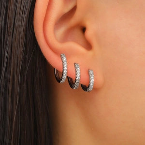 Fashion Copper Huggie Hoop Earrings Pavé Zircon Shiny Geometric Jewelry For Women Stainless Steel Earring Post