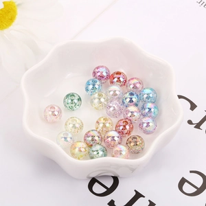 8mm colorful AB acrylic beads with glitter for DIY jewelry making in a petal bowl