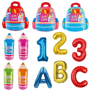 Back to school balloon set with colorful school bags, pencils, letters and numbers
