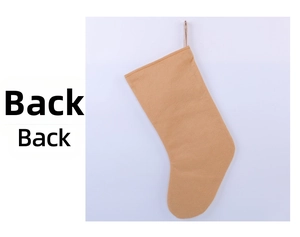 Detail view of the back of a minimalist camel plush Christmas stocking with hanging loop