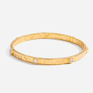 Hammered Bangle Bracelet 18K Gold Plated Stainless Steel Round Zircon Inlay Waterproof Hypoallergenic Minimalist Jewelry
